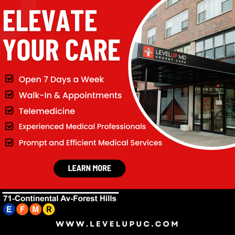 LevelUp MD Urgent Care of Forest Hills, Queens - Your Trusted Medical Care Provider. Conveniently located in Forest Hills, Queens, our urgent care facility offers a wide range of medical services. Our skilled healthcare professionals provide prompt and comprehensive care for minor injuries, illnesses, and more. Visit us for efficient, high-quality medical attention in Forest Hills, Queens.